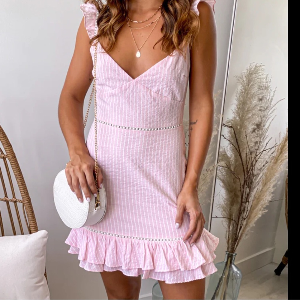 Musette Pink Ruffle Tie Back Dress - Small - Like New